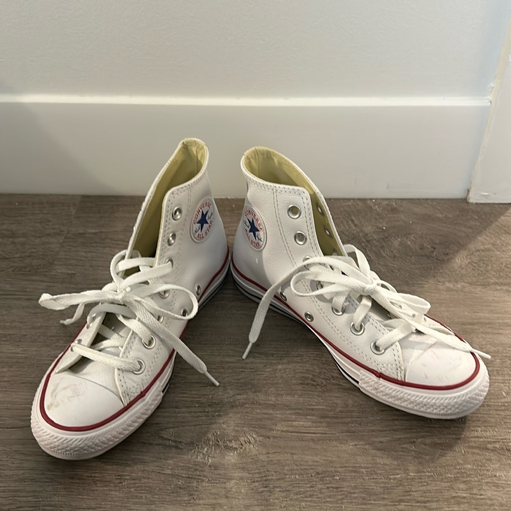 White Leather Converse All Star Chuck Taylor High Top Sneakers